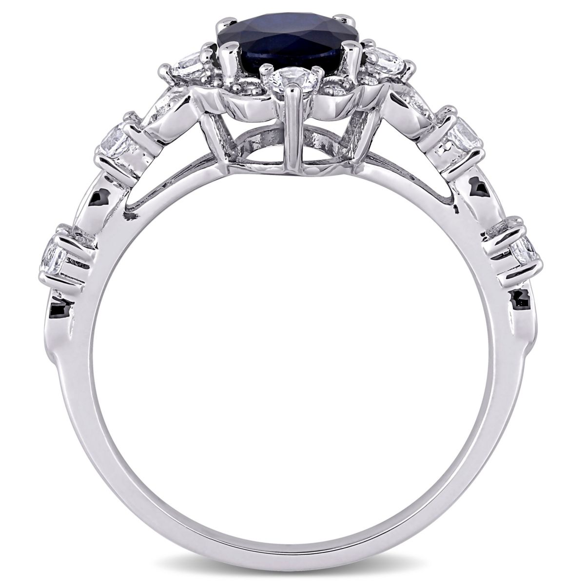 2 ct. t.g.w. Diffused Blue Sapphire, White Sapphire and 1/10 ct. t.w. Diamond Halo Cocktail Ring in 10K White Gold