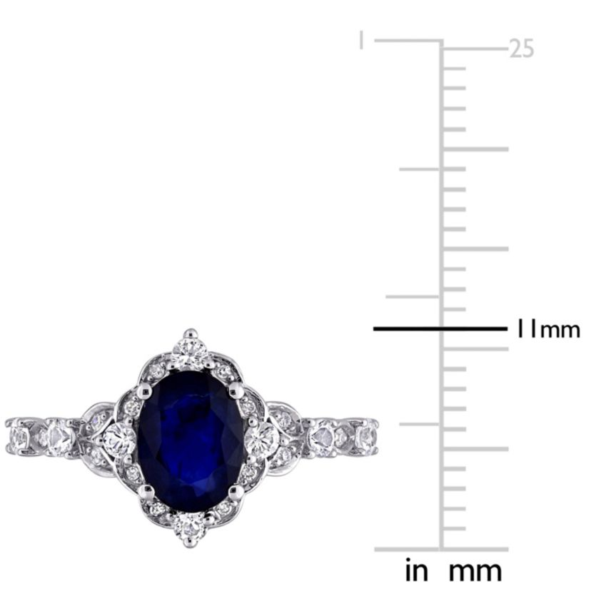 2 ct. t.g.w. Diffused Blue Sapphire, White Sapphire and 1/10 ct. t.w. Diamond Halo Cocktail Ring in 10K White Gold