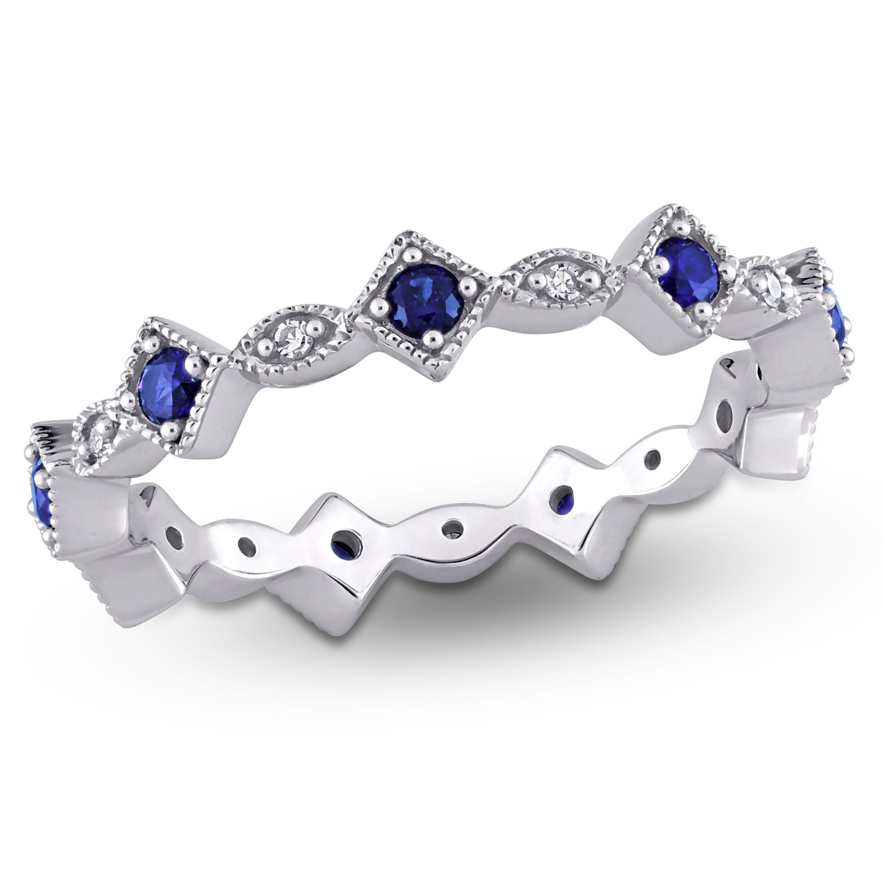 1/2 ct. t.g.w. Created Blue Sapphire and 1/10 ct. t.w. Diamond Stackable Ring in 10K White Gold