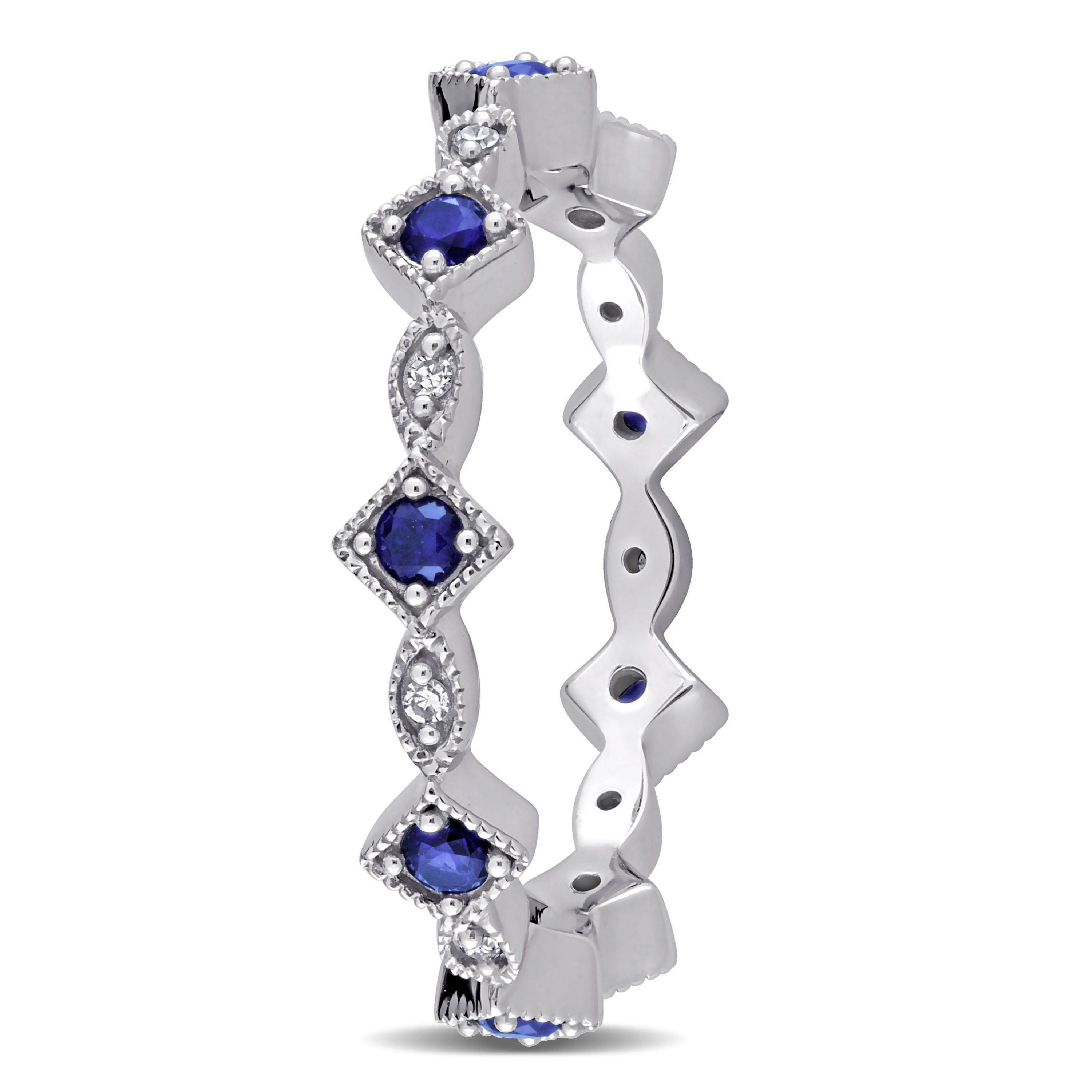 1/2 ct. t.g.w. Created Blue Sapphire and 1/10 ct. t.w. Diamond Stackable Ring in 10K White Gold