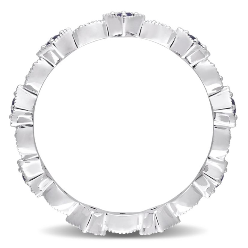 1/2 ct. t.g.w. Created Blue Sapphire and 1/10 ct. t.w. Diamond Stackable Ring in 10K White Gold