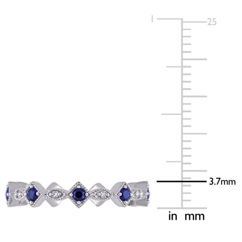 1/2 ct. t.g.w. Created Blue Sapphire and 1/10 ct. t.w. Diamond Stackable Ring in 10K White Gold