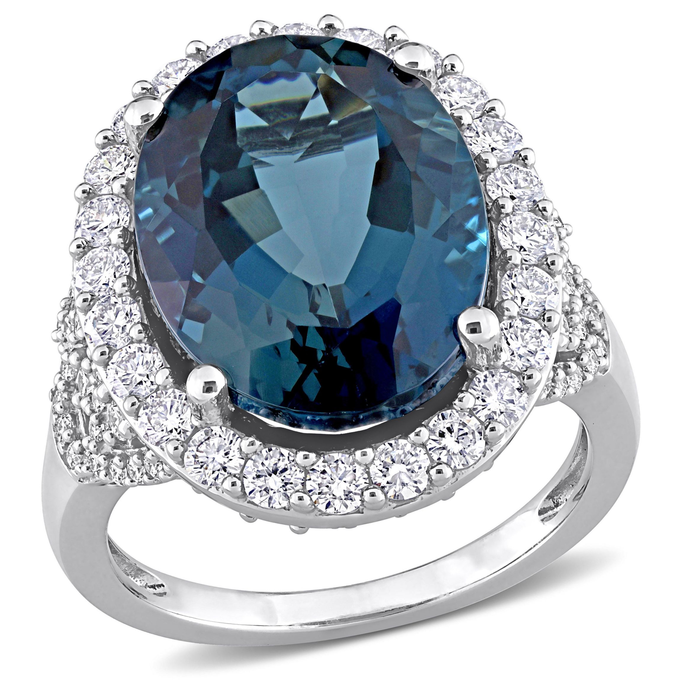 3.75 ct. t.g.w. Aquamarine and 3/5 ct. t.w. Diamond Split Shank Cocktail Ring in 14K White Gold