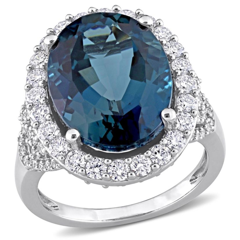 3.75 ct. t.g.w. Aquamarine and 3/5 ct. t.w. Diamond Split Shank Cocktail Ring in 14K White Gold