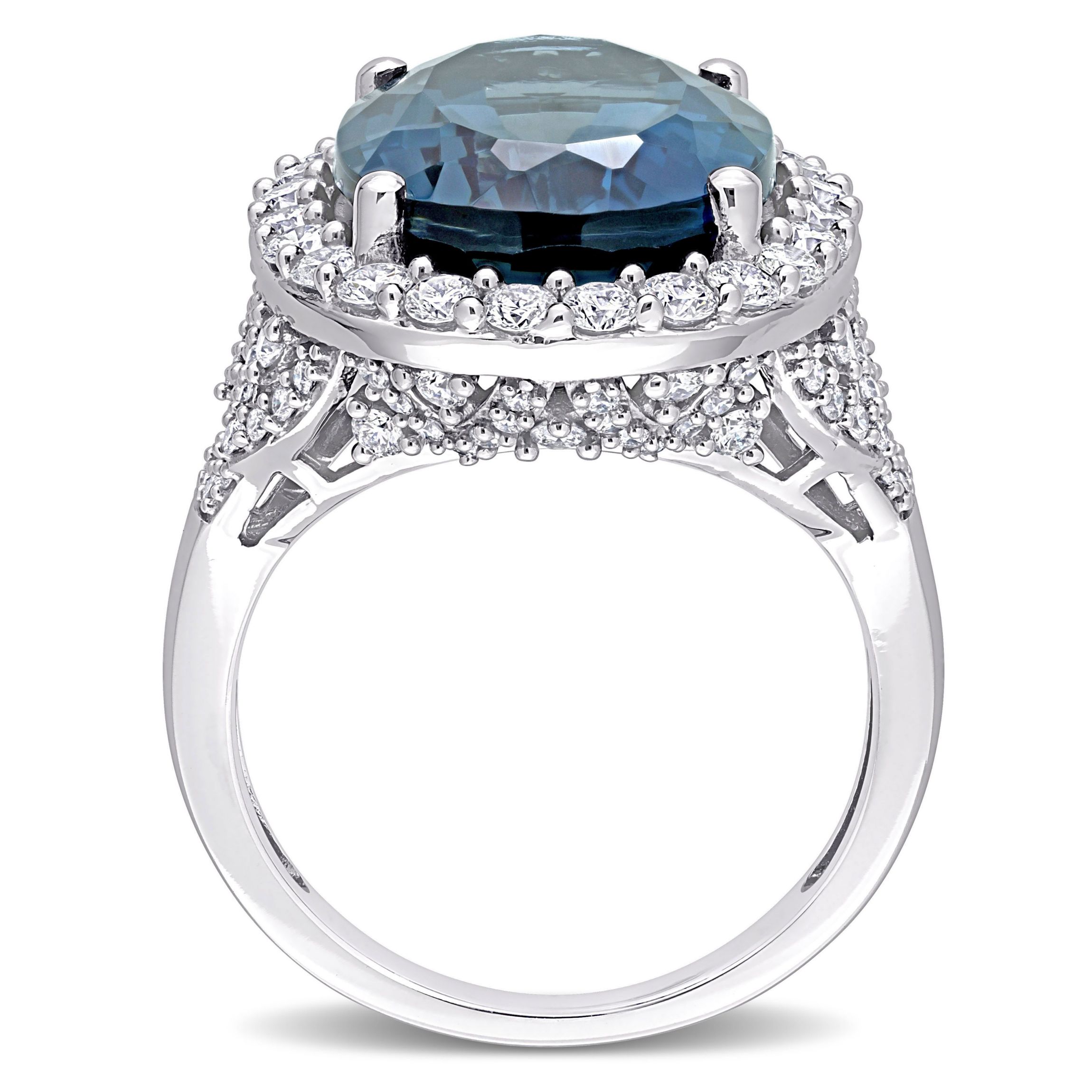 3.75 ct. t.g.w. Aquamarine and 3/5 ct. t.w. Diamond Split Shank Cocktail Ring in 14K White Gold