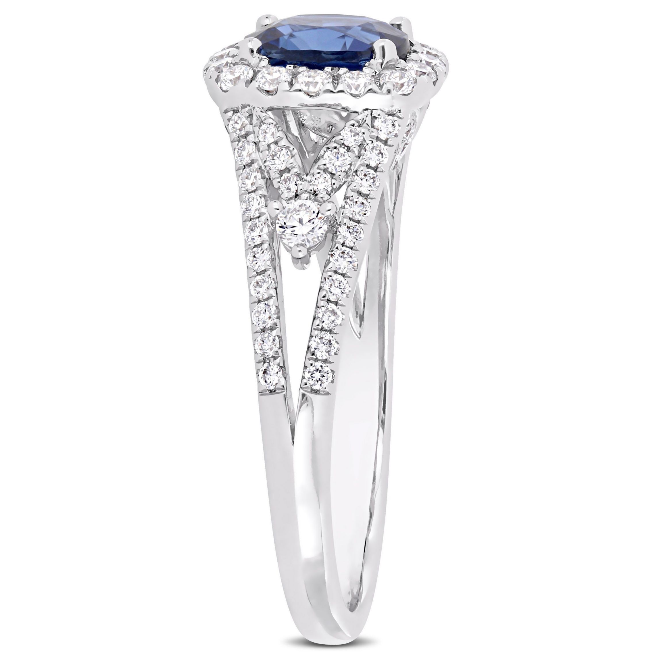1.16 ct. t.g.w. Blue Sapphire and 5/8 ct. t.w. Diamond Vintage Halo Ring in 14K White Gold