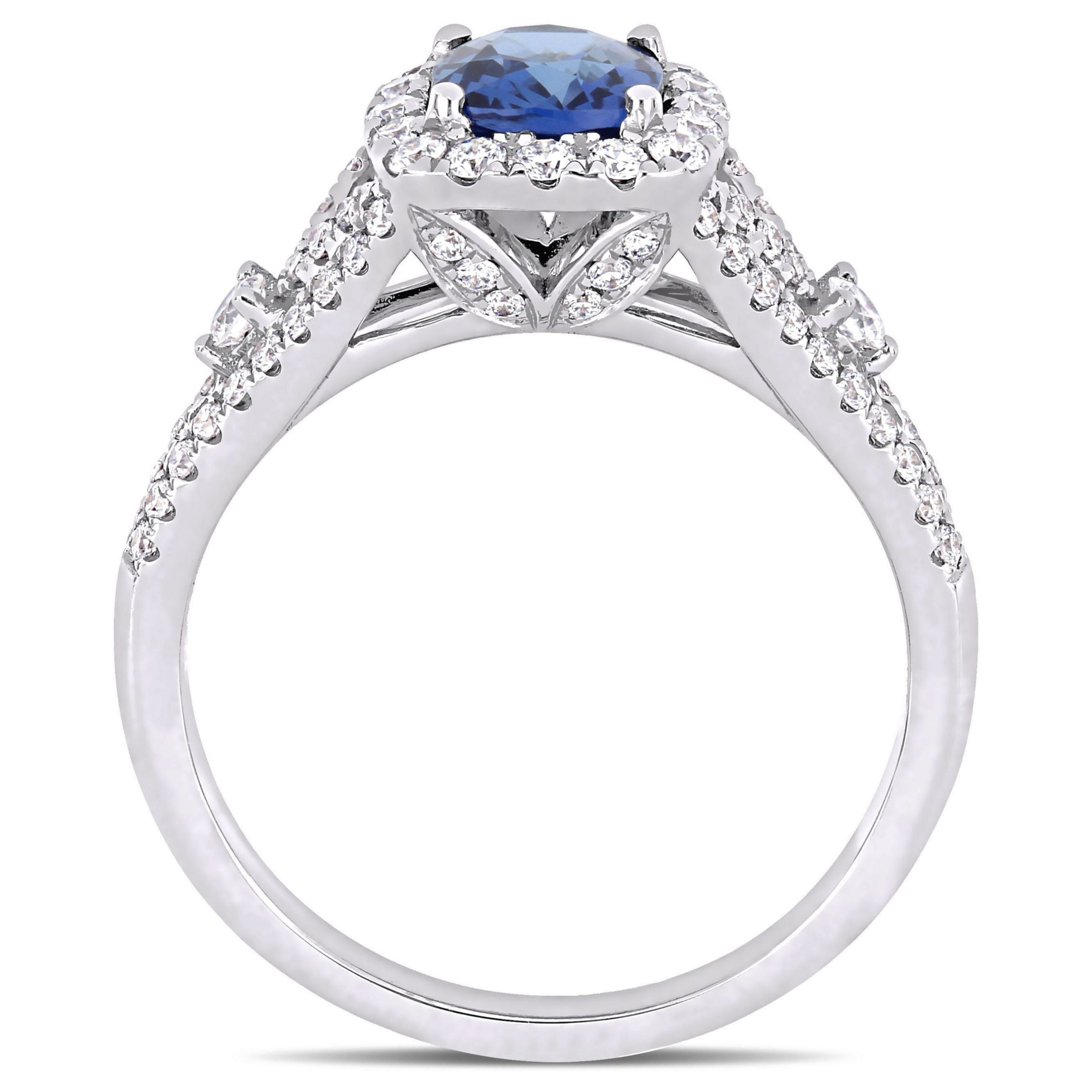 1.16 ct. t.g.w. Blue Sapphire and 5/8 ct. t.w. Diamond Vintage Halo Ring in 14K White Gold