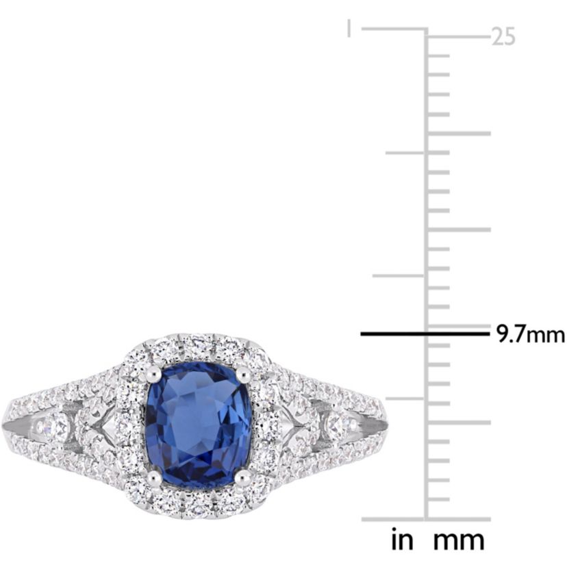 1.16 ct. t.g.w. Blue Sapphire and 5/8 ct. t.w. Diamond Vintage Halo Ring in 14K White Gold