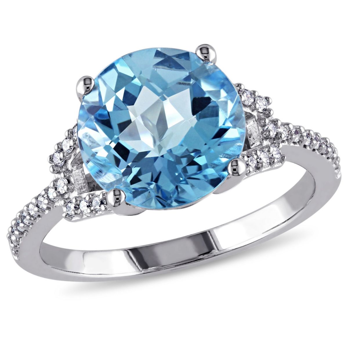 4.57 ct. t.g.w. Swiss Blue Topaz and 1/6 ct. t.w. Diamond Cocktail Ring in 14K White Gold