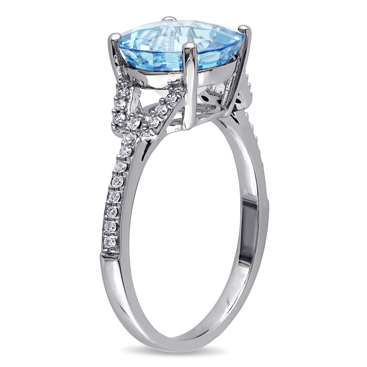 4.57 ct. t.g.w. Swiss Blue Topaz and 1/6 ct. t.w. Diamond Cocktail Ring in 14K White Gold