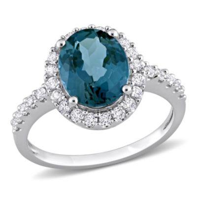 Belk & Co 4.2 ct. t.g.w. London Blue Topaz and Created White Sapphire Halo Cocktail Ring in 10K White Gold, 5 -  0075000400686