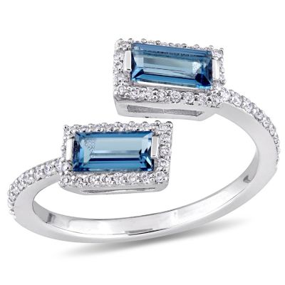 Belk & Co 7/8 Ct. T.g.w. London Blue Topaz And 1/4 Ct. T.w. Diamond Halo Ring In 14K White Gold, 5.5 -  0075000403175
