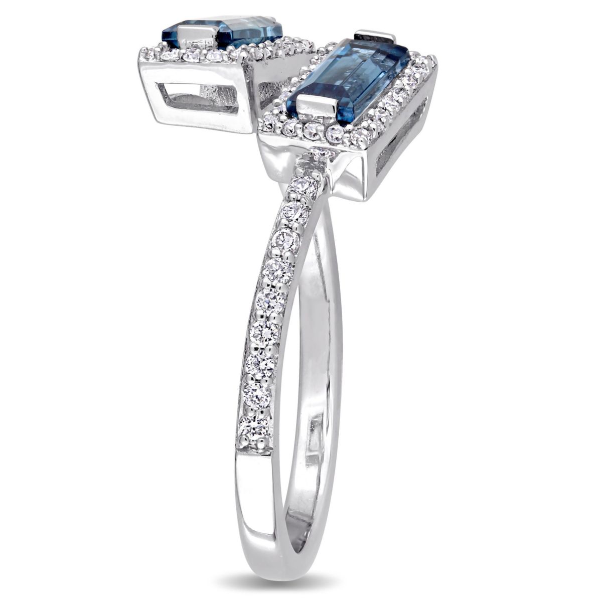 7/8 ct. t.g.w. London Blue Topaz and 1/4 ct. t.w. Diamond Halo Ring in 14K White Gold