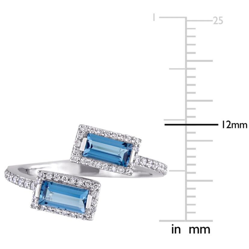 7/8 ct. t.g.w. London Blue Topaz and 1/4 ct. t.w. Diamond Halo Ring in 14K White Gold