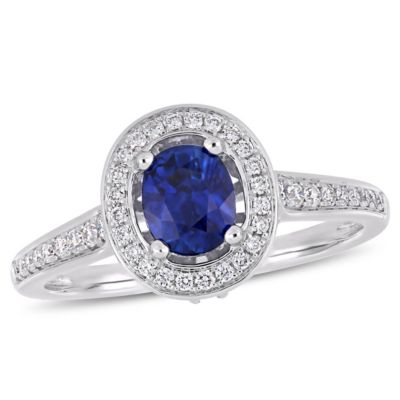 Belk & Co 7/8 ct. t.g.w. Blue Sapphire and 1/2 ct. t.w. Diamond Halo Cocktail Ring in 14K White Gold -  540042611745610