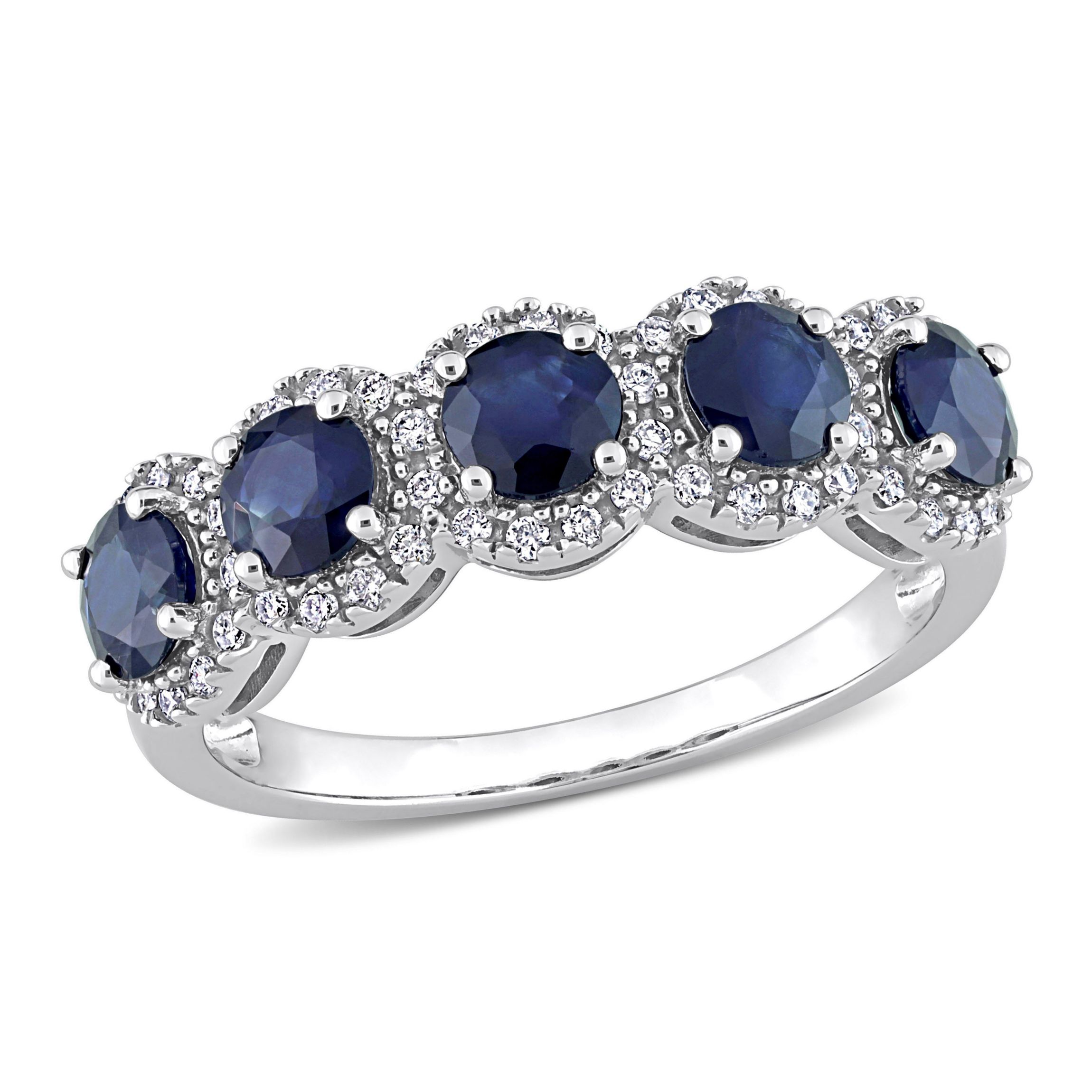 1.75 ct. t.g.w. Blue Sapphire and 1/5 ct. t.w. Diamond Semi-Eternity Ring in 14K White Gold