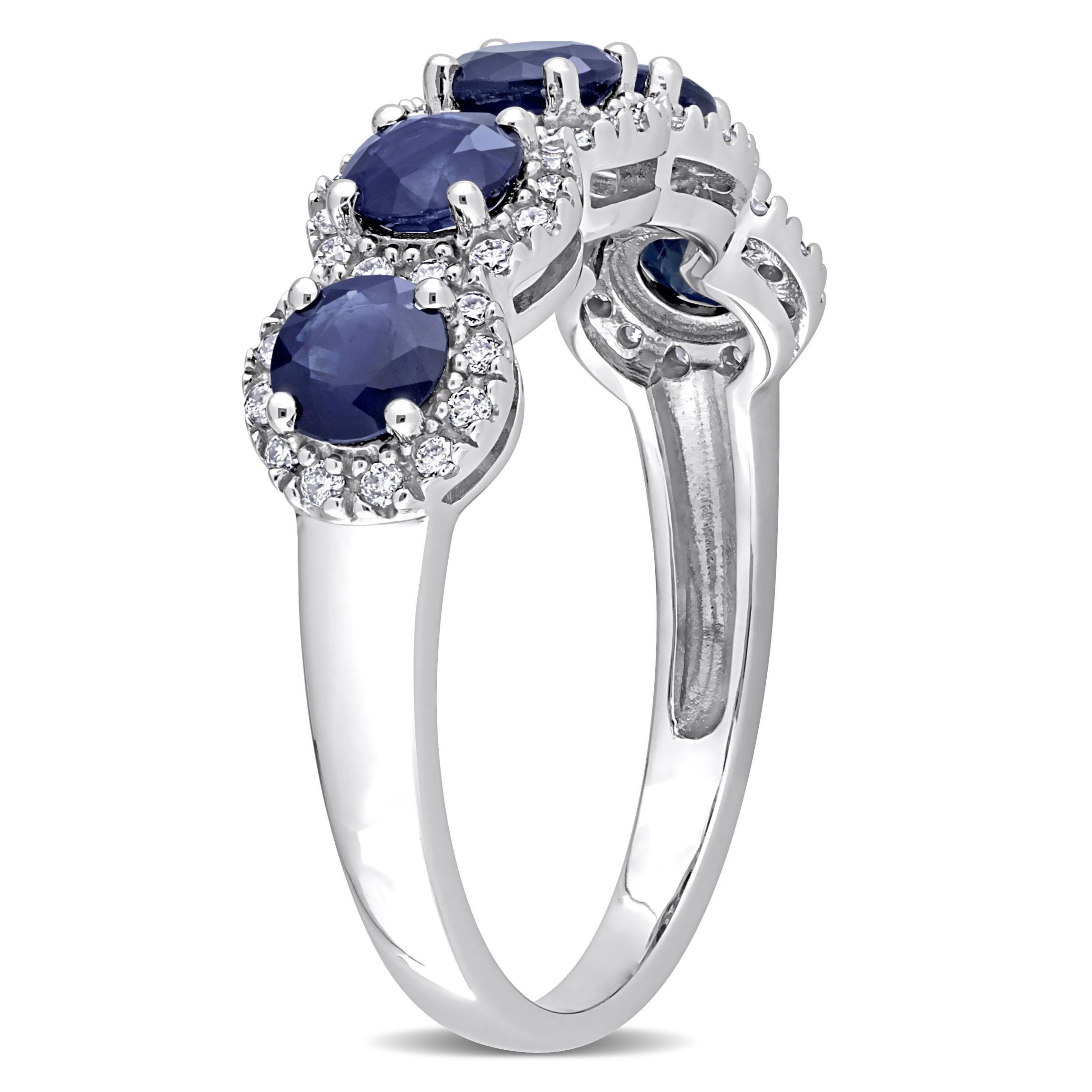 1.75 ct. t.g.w. Blue Sapphire and 1/5 ct. t.w. Diamond Semi-Eternity Ring in 14K White Gold