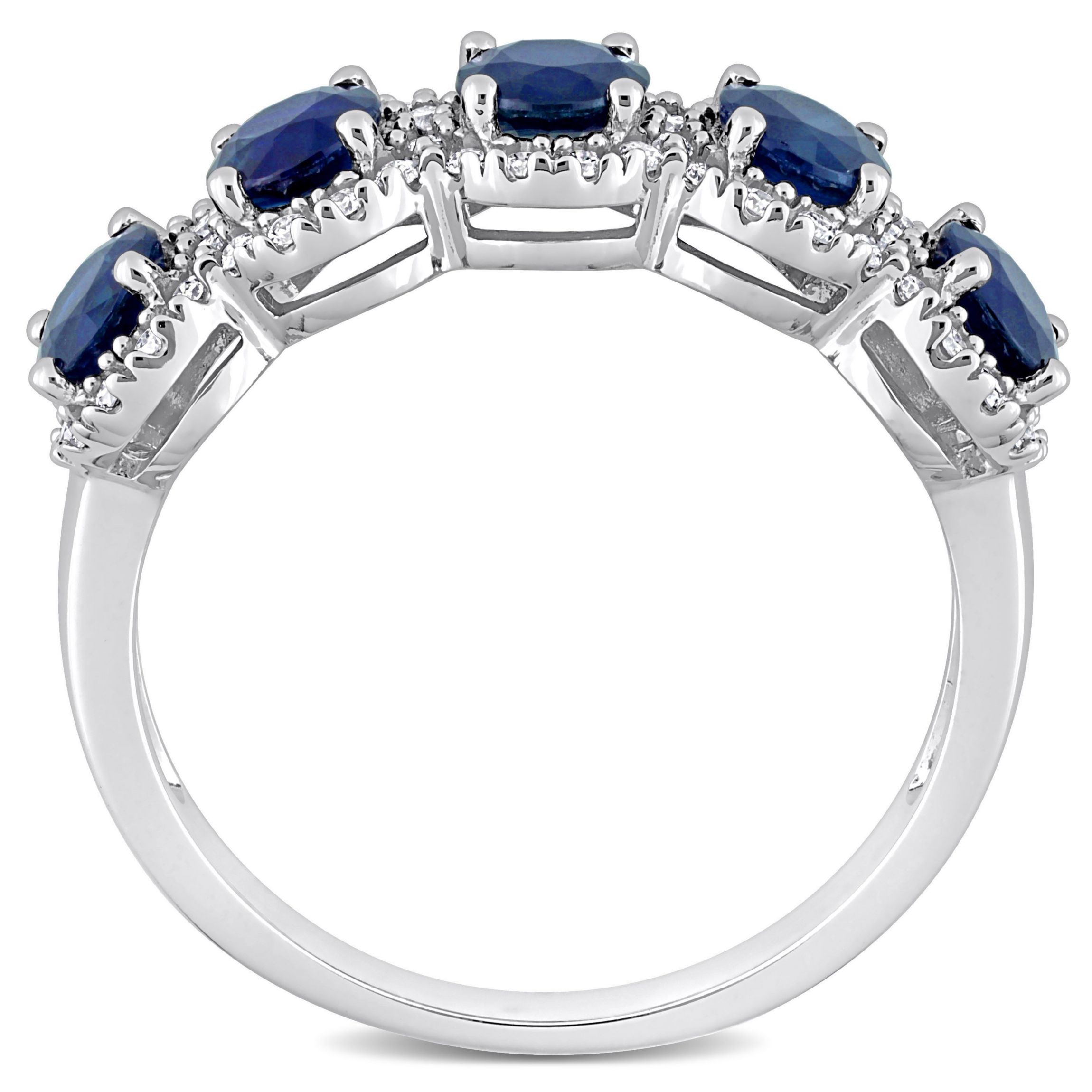 1.75 ct. t.g.w. Blue Sapphire and 1/5 ct. t.w. Diamond Semi-Eternity Ring in 14K White Gold