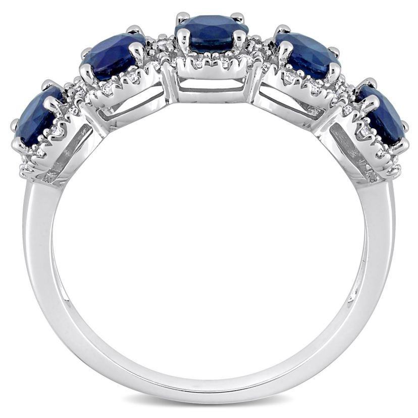 1.75 ct. t.g.w. Blue Sapphire and 1/5 ct. t.w. Diamond Semi-Eternity Ring in 14K White Gold