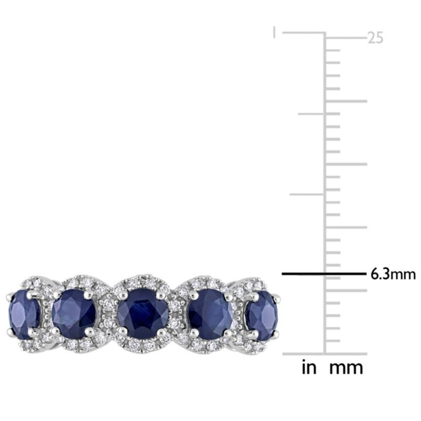 1.75 ct. t.g.w. Blue Sapphire and 1/5 ct. t.w. Diamond Semi-Eternity Ring in 14K White Gold