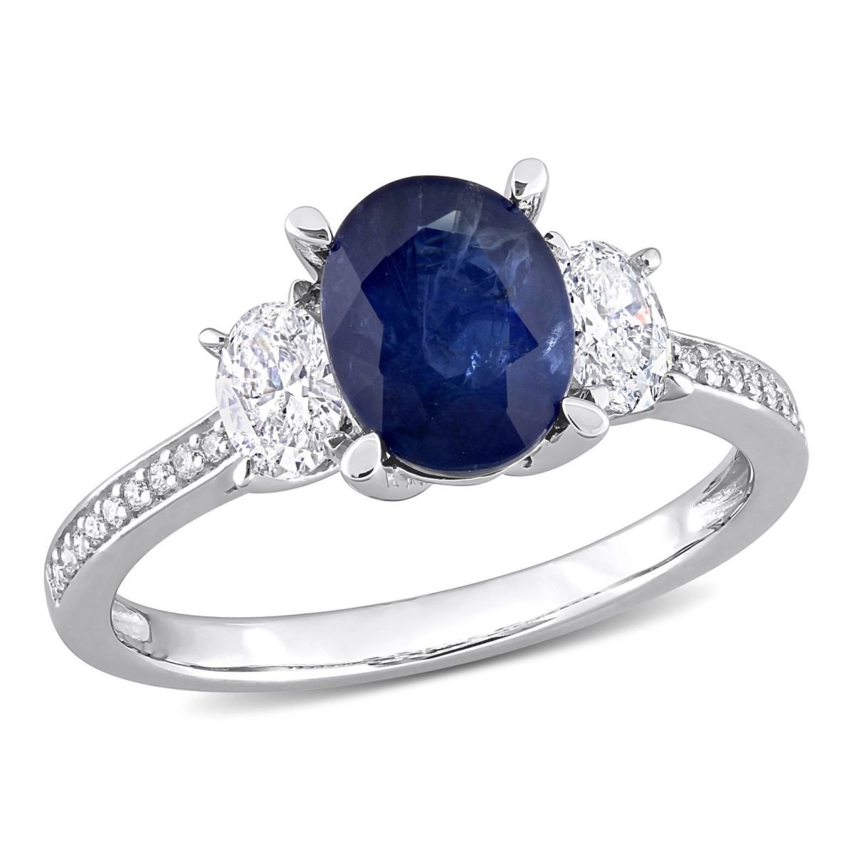 2.5 ct. t.g.w. Blue Sapphire and 5/8 ct. t.w. Diamond 3-Stone Ring in 14K White Gold