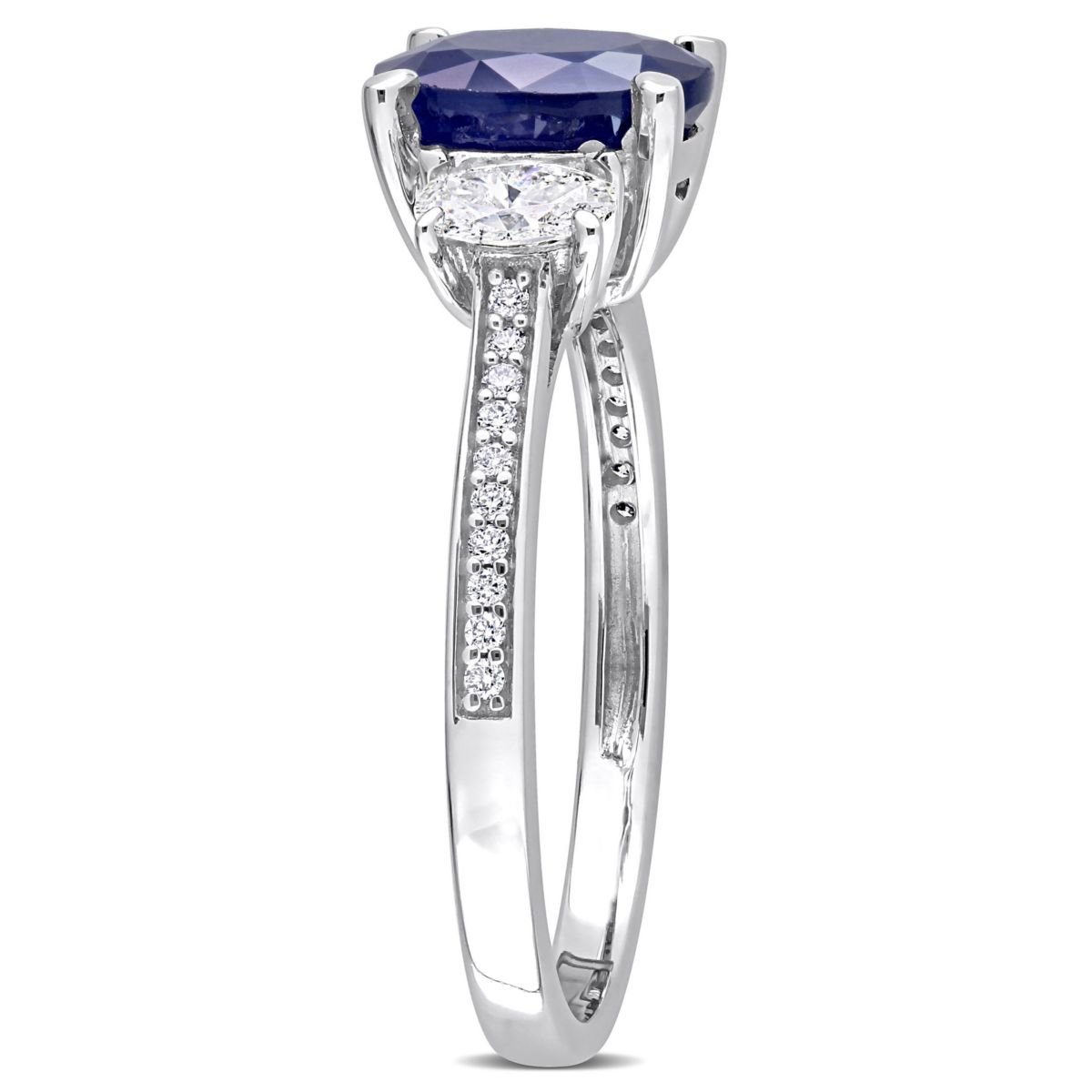 2.5 ct. t.g.w. Blue Sapphire and 5/8 ct. t.w. Diamond 3-Stone Ring in 14K White Gold