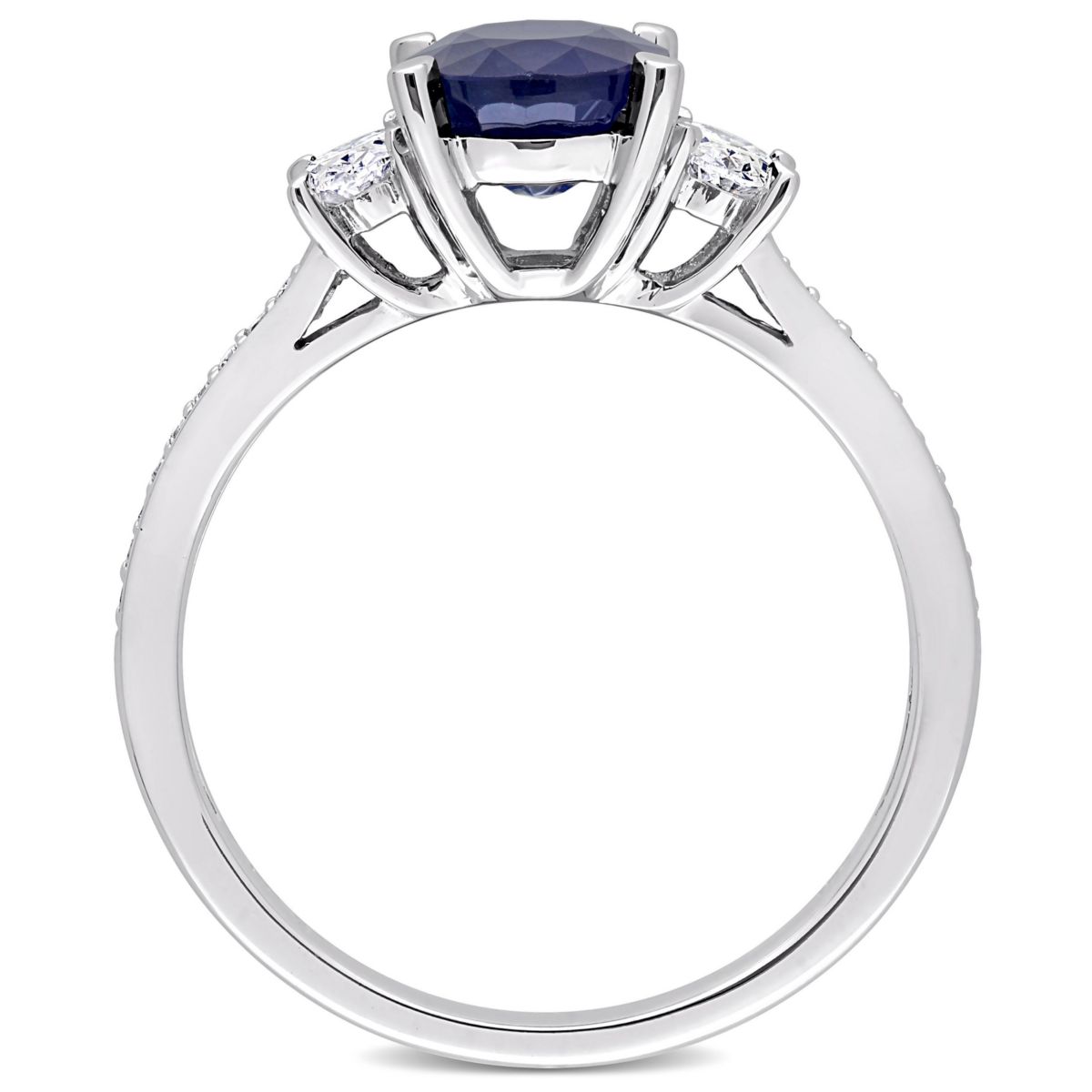 2.5 ct. t.g.w. Blue Sapphire and 5/8 ct. t.w. Diamond 3-Stone Ring in 14K White Gold