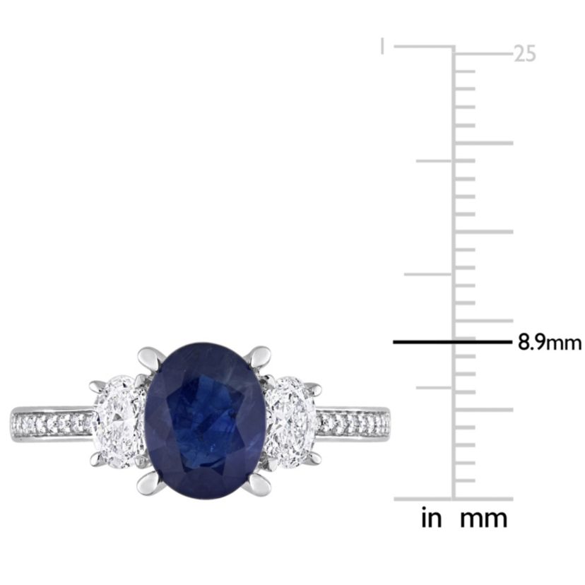 2.5 ct. t.g.w. Blue Sapphire and 5/8 ct. t.w. Diamond 3-Stone Ring in 14K White Gold