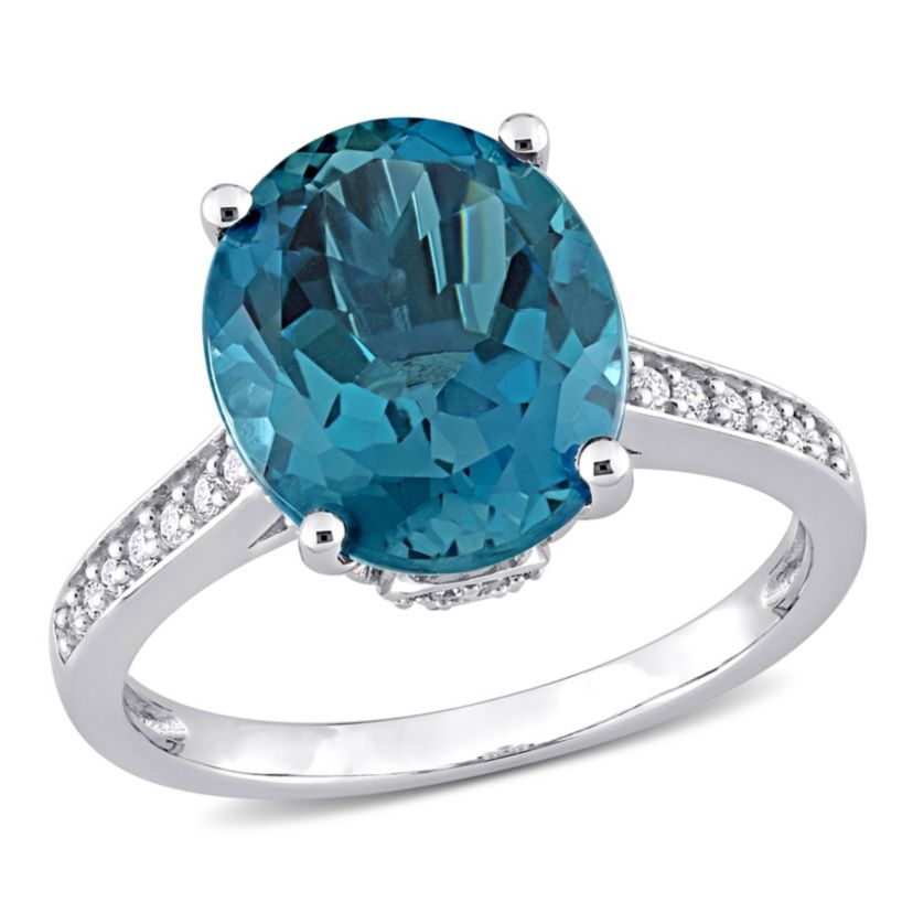 5.07 ct. t.g.w. London Blue Topaz and 1/4 ct. t.w. Diamond Cocktail Ring in 14K White Gold