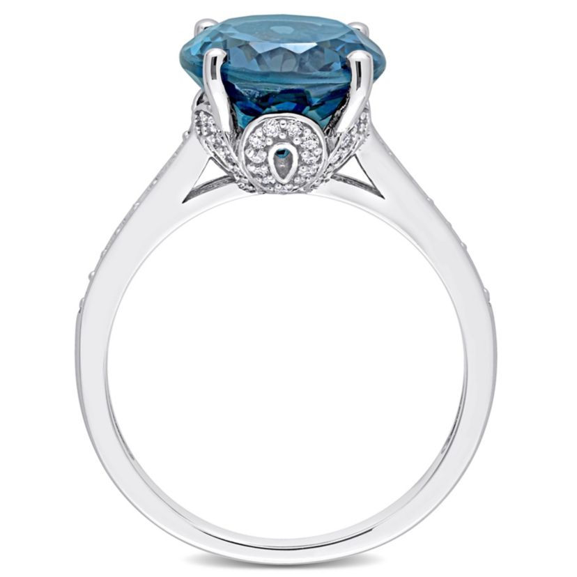 5.07 ct. t.g.w. London Blue Topaz and 1/4 ct. t.w. Diamond Cocktail Ring in 14K White Gold