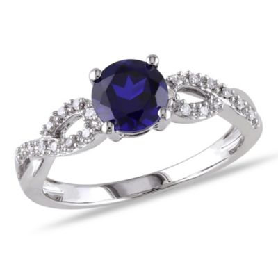 Belk & Co Lab Created 1 ct. t.g.w. Blue Sapphire and 1/10 ct. t.w. Diamond Infinity Ring in 10K White Gold, 8.5