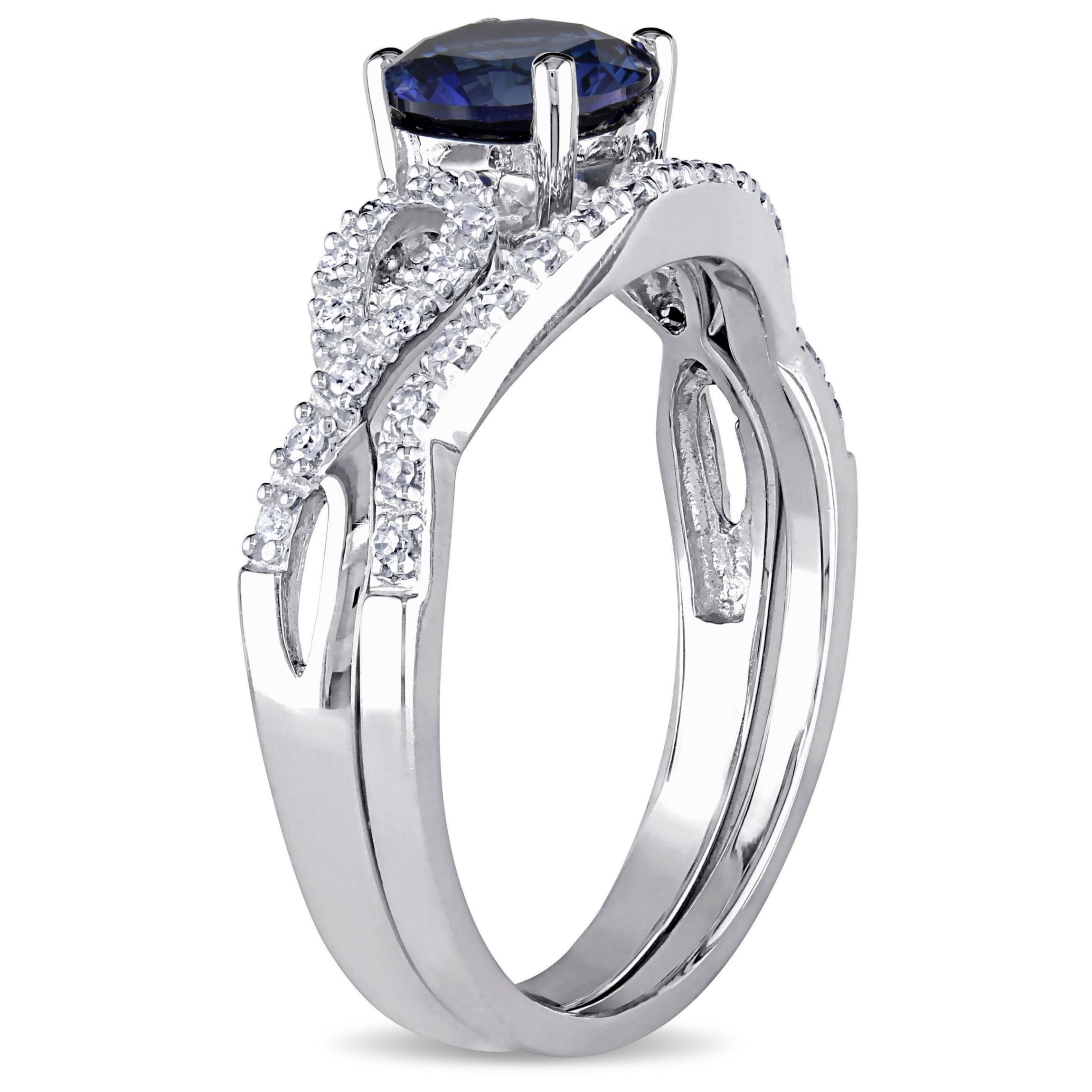 1 ct. t.g.w. Created Blue Sapphire and 1/6 ct. t.w. Diamond Bridal Ring Set in 10K White Gold