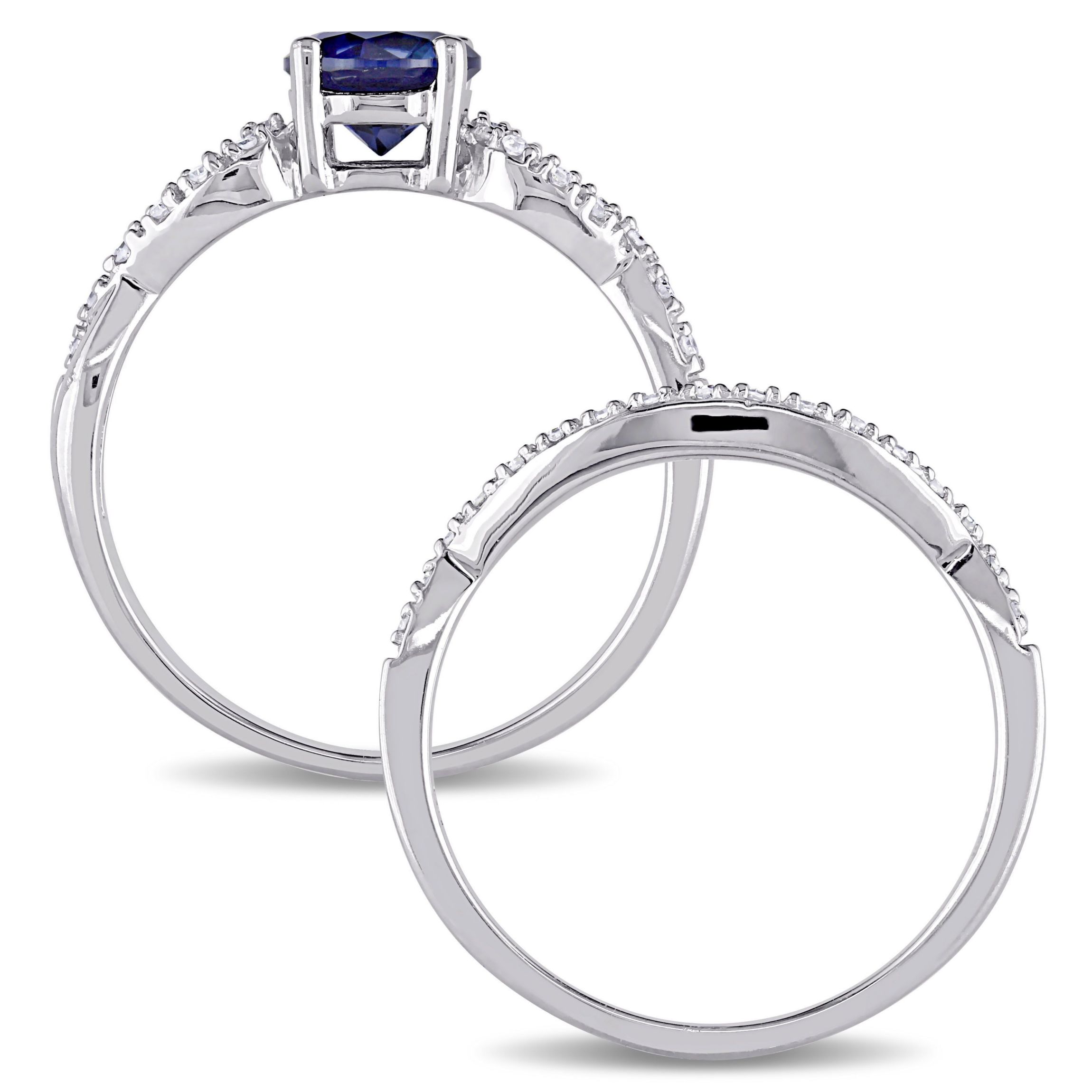 1 ct. t.g.w. Created Blue Sapphire and 1/6 ct. t.w. Diamond Bridal Ring Set in 10K White Gold