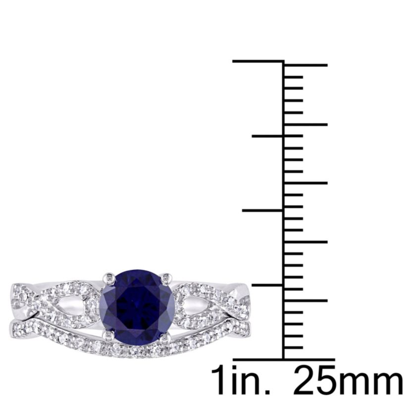 1 ct. t.g.w. Created Blue Sapphire and 1/6 ct. t.w. Diamond Bridal Ring Set in 10K White Gold