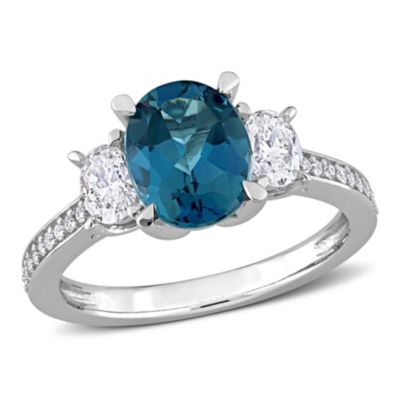 Belk & Co 2.5 ct. t.g.w. London Blue Topaz and 5/8 ct. t.w. Diamond 3-Stone Ring in 14K White Gold -  0075000406602