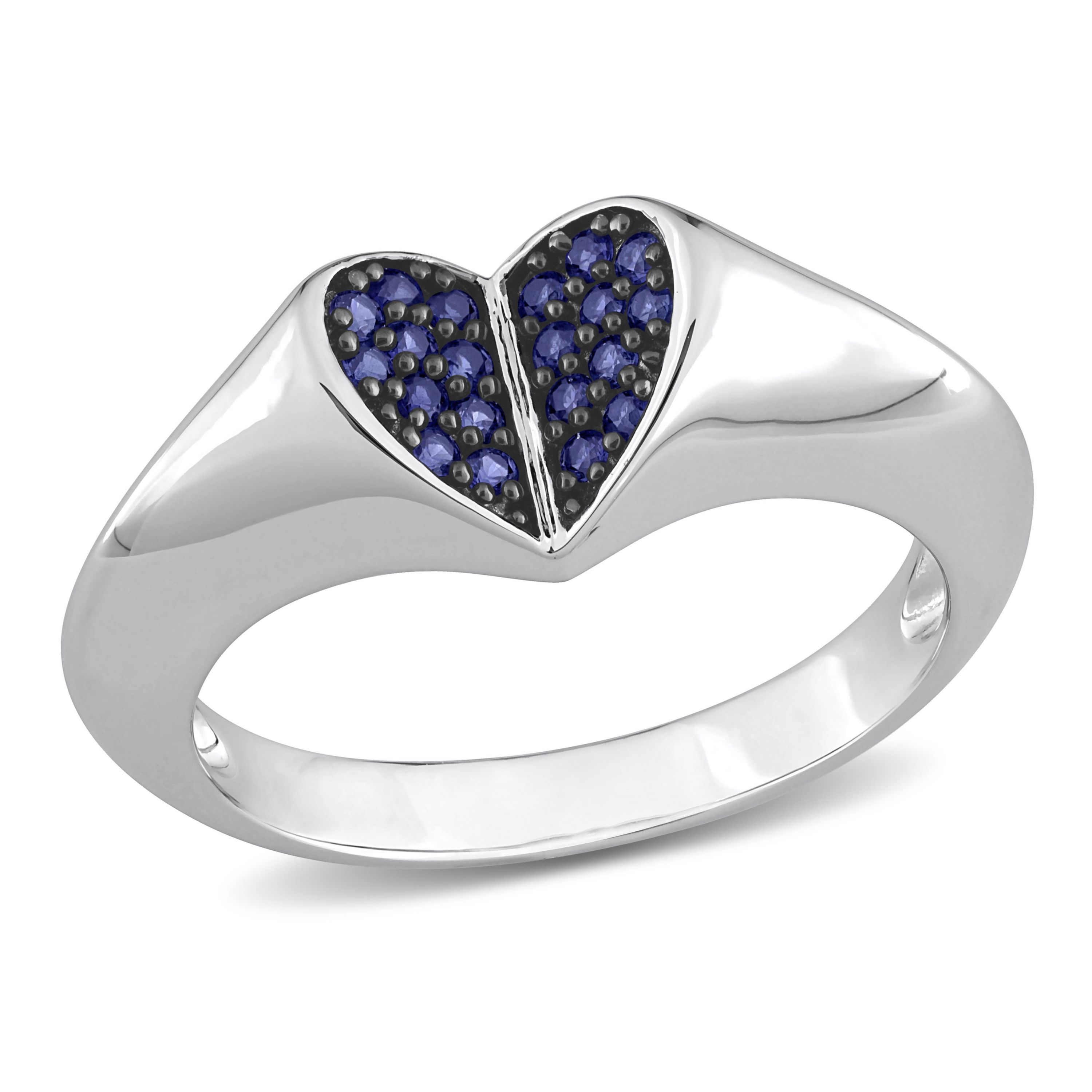 1/5 ct. t.g.w. Created Blue Sapphire Heart Ring in Silver with Black Rhodium Plated