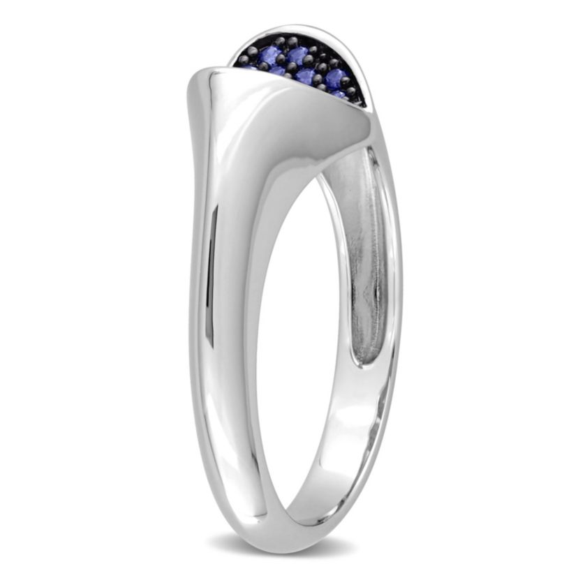 1/5 ct. t.g.w. Created Blue Sapphire Heart Ring in Silver with Black Rhodium Plated