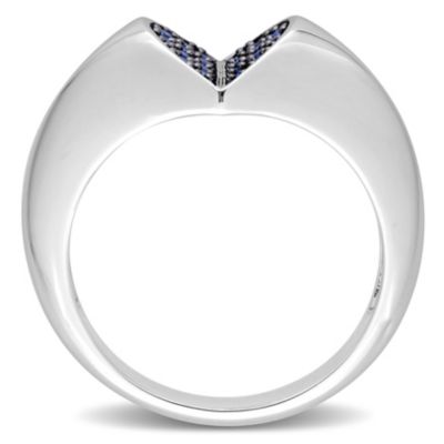 1/5 ct. t.g.w. Created Blue Sapphire Heart Ring Silver with Black Rhodium Plated