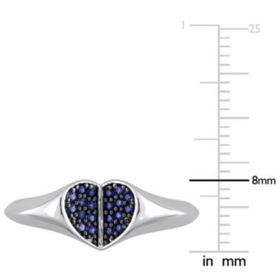 1/5 ct. t.g.w. Created Blue Sapphire Heart Ring Silver with Black Rhodium Plated