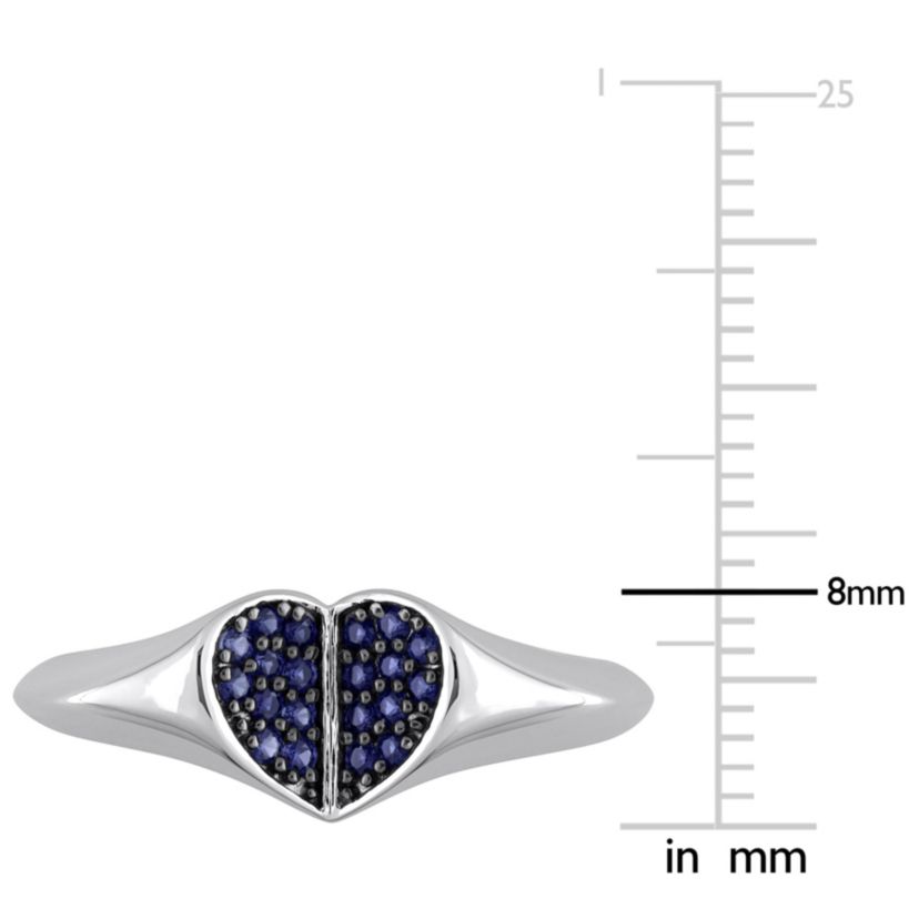 1/5 ct. t.g.w. Created Blue Sapphire Heart Ring in Silver with Black Rhodium Plated