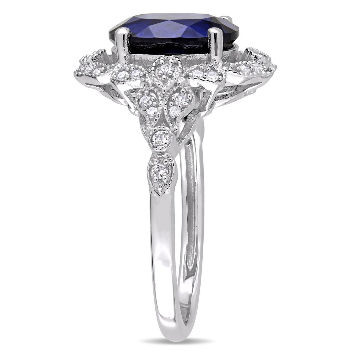 4.16 ct. t.g.w. Created Blue Sapphire and 1/5 ct. t.w. Diamond Cocktail Ring in 10K White Gold