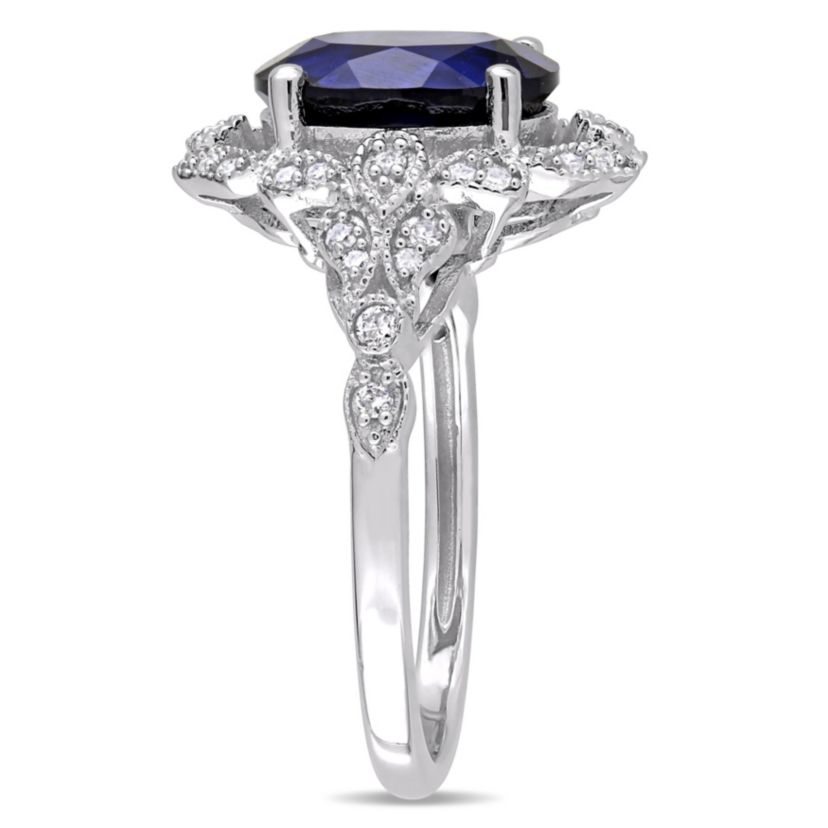4.16 ct. t.g.w. Created Blue Sapphire and 1/5 ct. t.w. Diamond Cocktail Ring in 10K White Gold