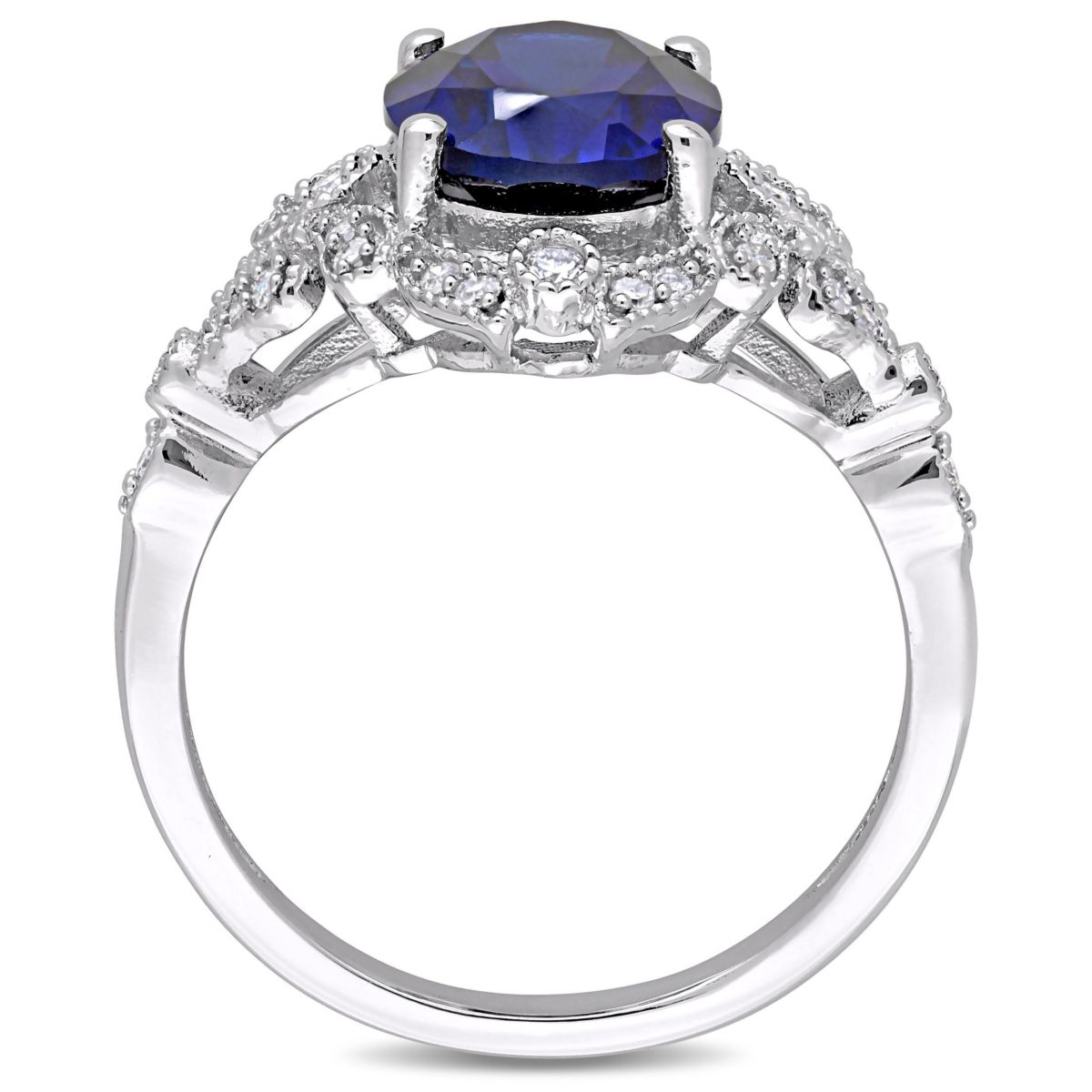 4.16 ct. t.g.w. Created Blue Sapphire and 1/5 ct. t.w. Diamond Cocktail Ring in 10K White Gold