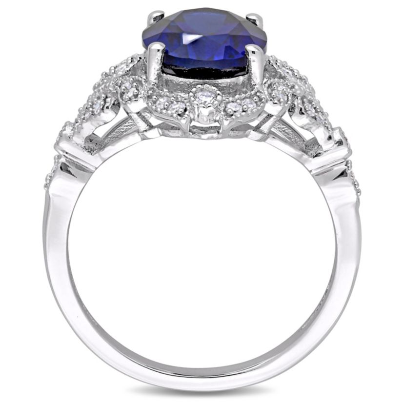 4.16 ct. t.g.w. Created Blue Sapphire and 1/5 ct. t.w. Diamond Cocktail Ring in 10K White Gold