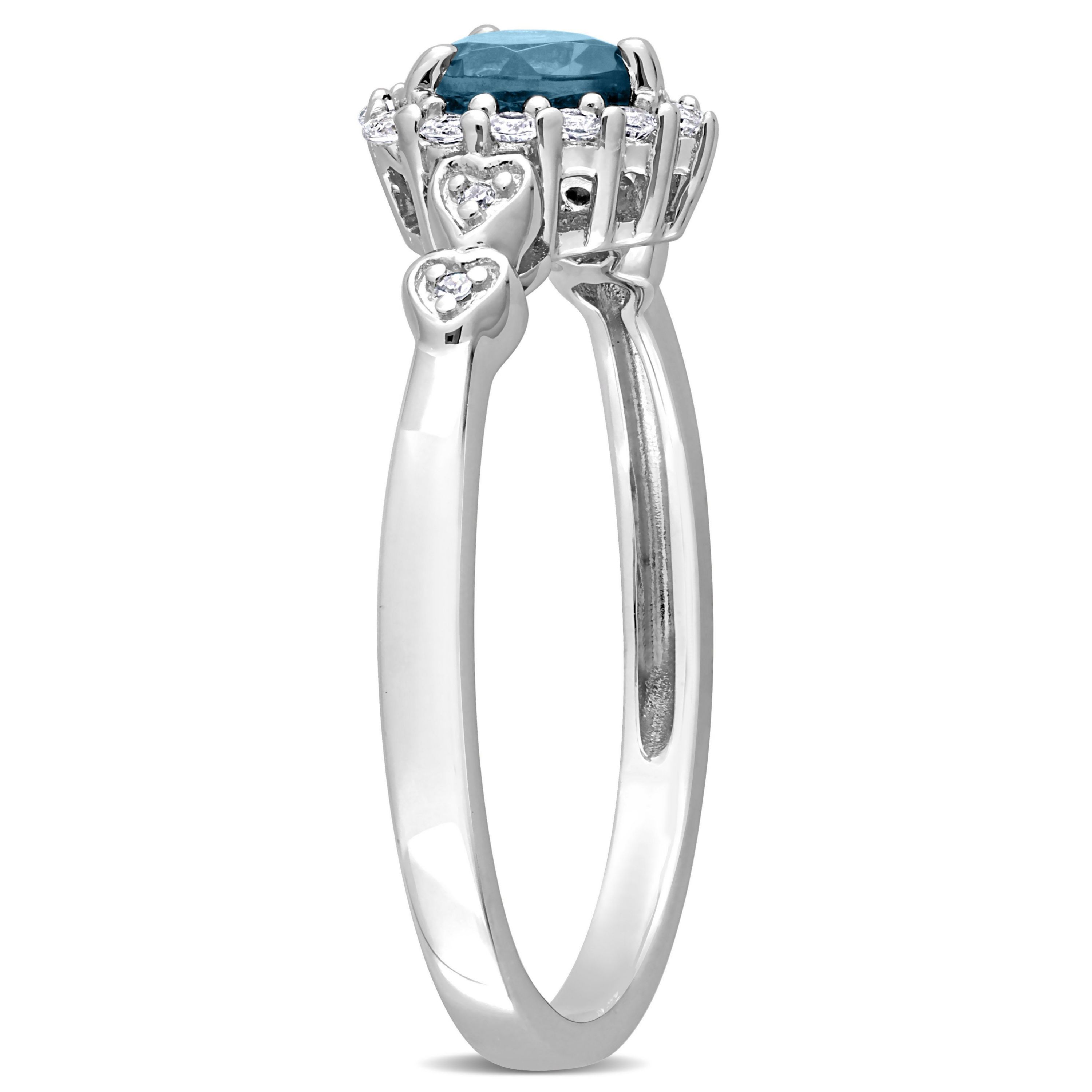 5/8 ct. t.g.w. London Blue Topaz, White Topaz and 1/10 ct. t.w. Diamond Halo Heart Ring in Sterling Silver