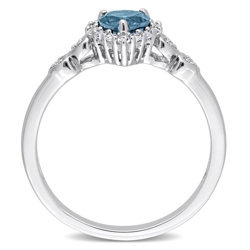 5/8 ct. t.g.w. London Blue Topaz, White Topaz and 1/10 ct. t.w. Diamond Halo Heart Ring in Sterling Silver