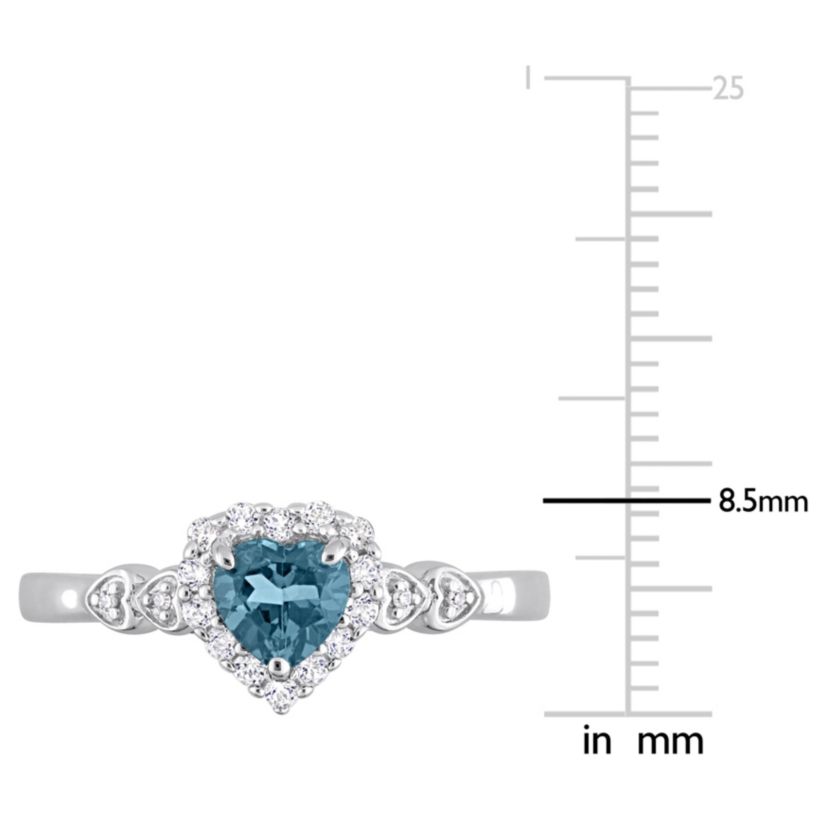 5/8 ct. t.g.w. London Blue Topaz, White Topaz and 1/10 ct. t.w. Diamond Halo Heart Ring in Sterling Silver