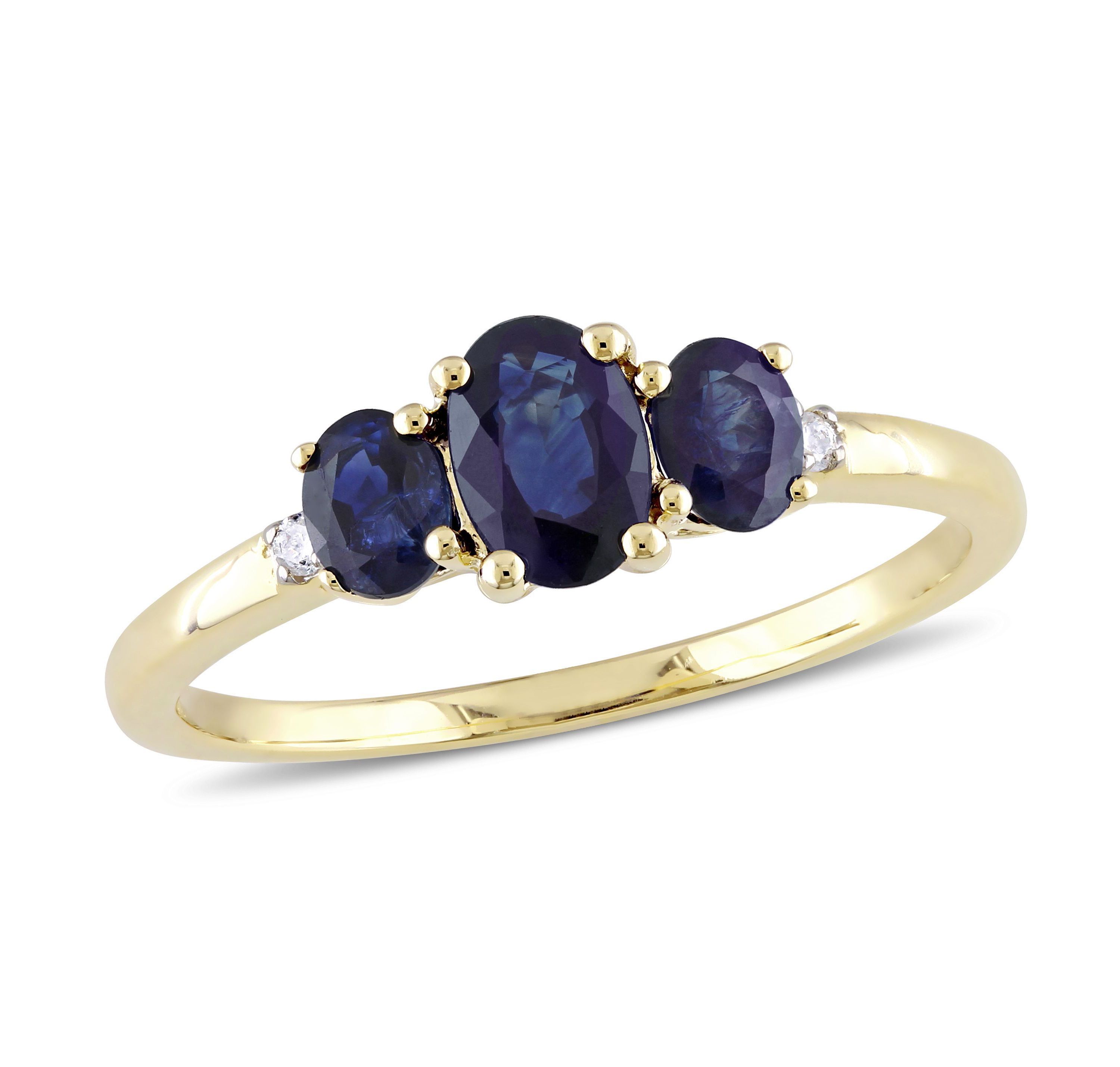1 ct. t.g.w. Blue Sapphire and 1/10 ct. t.w. Diamond 3-Stone Ring in 10K Yellow Gold