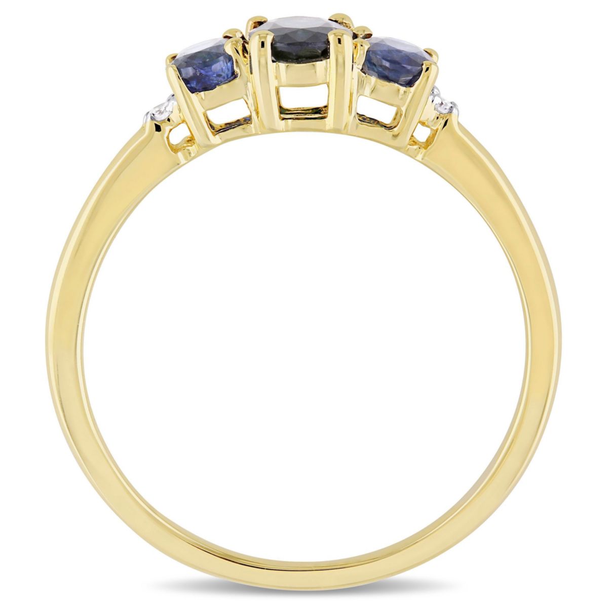 1 ct. t.g.w. Blue Sapphire and 1/10 ct. t.w. Diamond 3-Stone Ring in 10K Yellow Gold