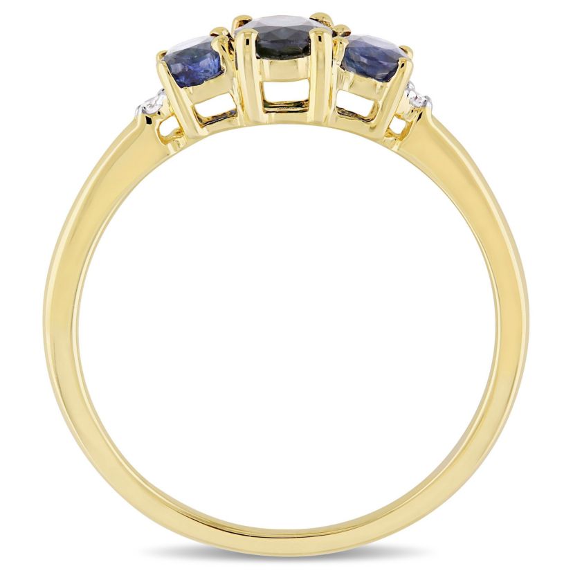 1 ct. t.g.w. Blue Sapphire and 1/10 ct. t.w. Diamond 3-Stone Ring in 10K Yellow Gold
